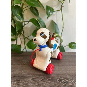 1998 Vintage Silverflit Pull Toy Puppy with Red Wheels